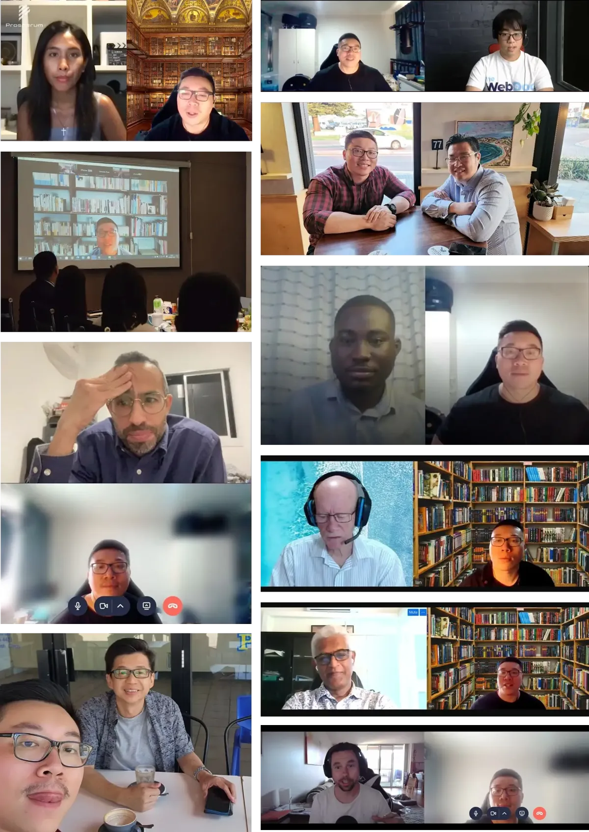 Collage of Prosperum client video calls and in-person meetings
